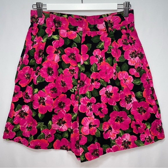 Zara Pink Floral High Waisted Pleated Bermuda Shorts Women's Size S - Picture 2 of 9